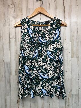 Ann Taylor Women’s Medium Sleeveless Top Green Bird Floral Lightweight Blouse